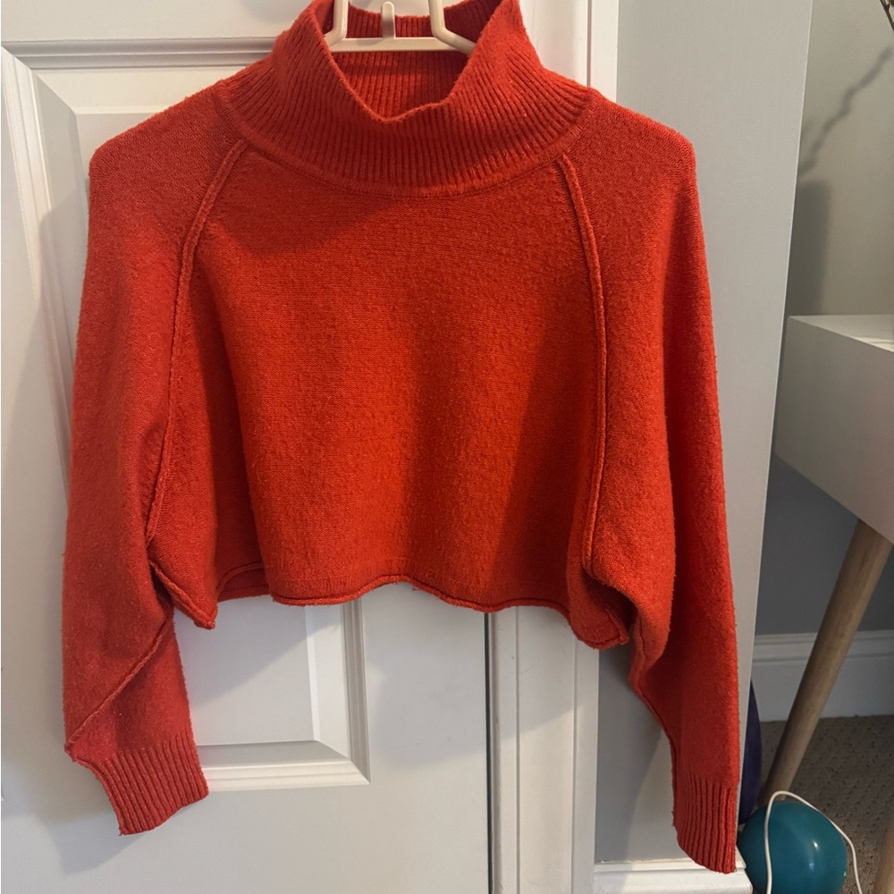 Women's Cropped Orange Turtleneck Sweater